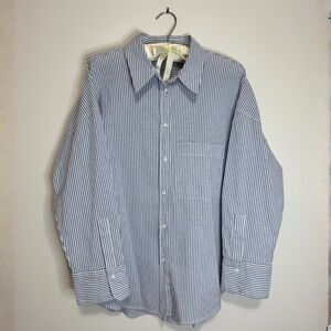 Zara Stripped White & Blue Button Up Shirt Women's L